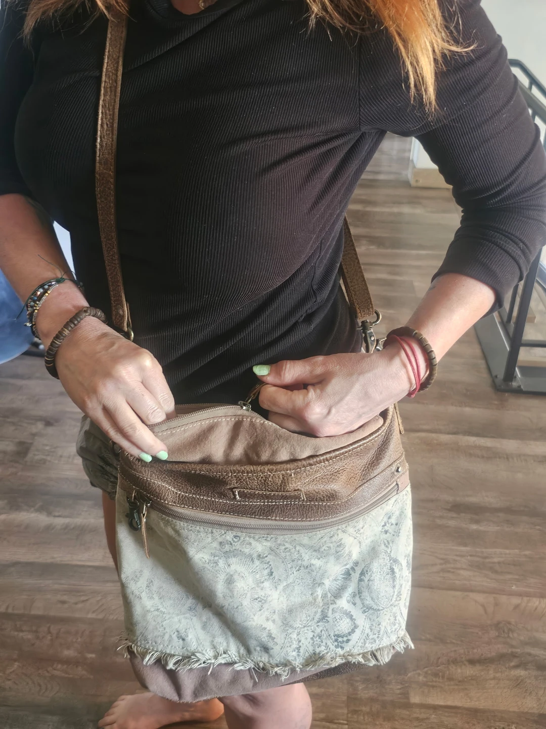 Brown & Tan Shoulder Bag with Embossed Pattern - photo 2