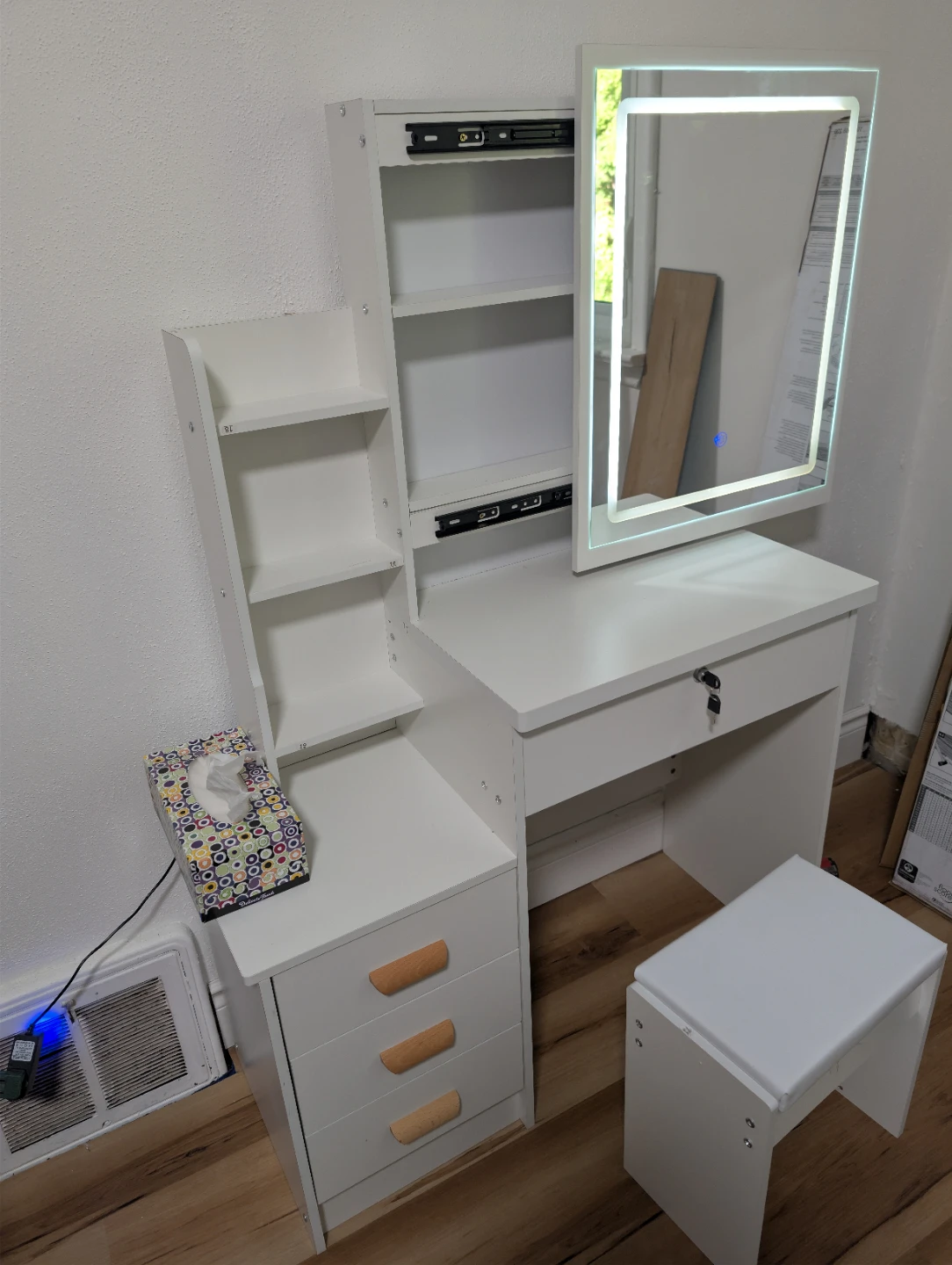 White Vanity Set with LED Mirror and Stool - photo 3