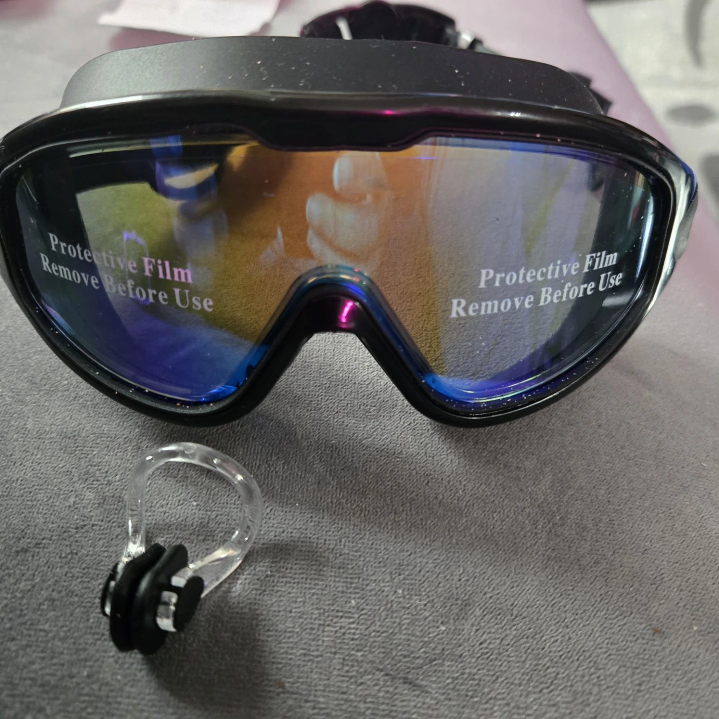 TWO Swimming Goggles with Nose Clip and Earplugs