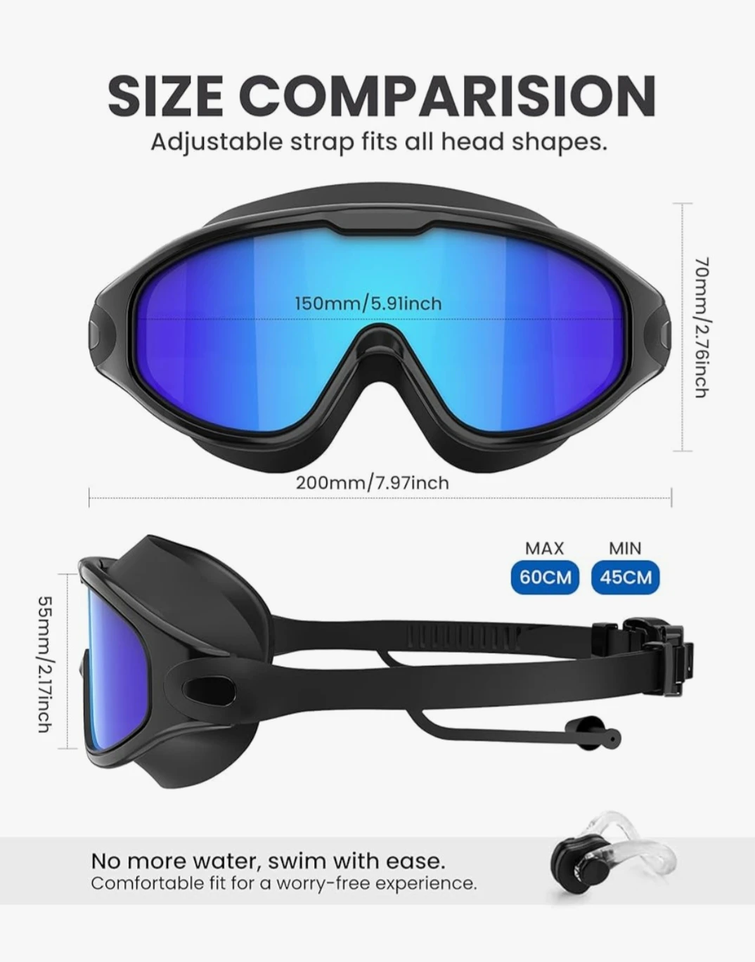 TWO Swimming Goggles with Nose Clip and Earplugs - photo 4