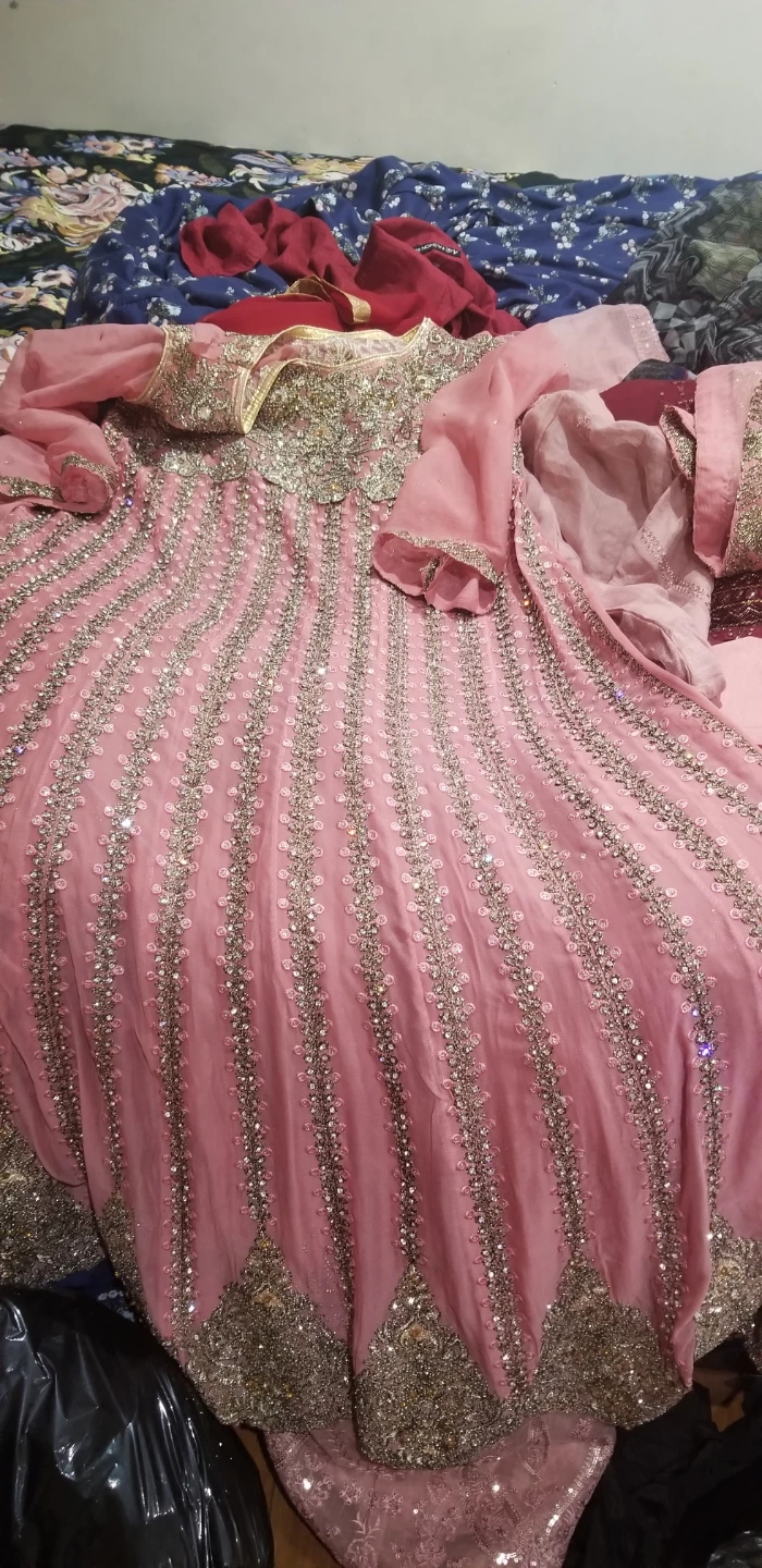 Pink Embellished Anarkali Dress with Dupatta