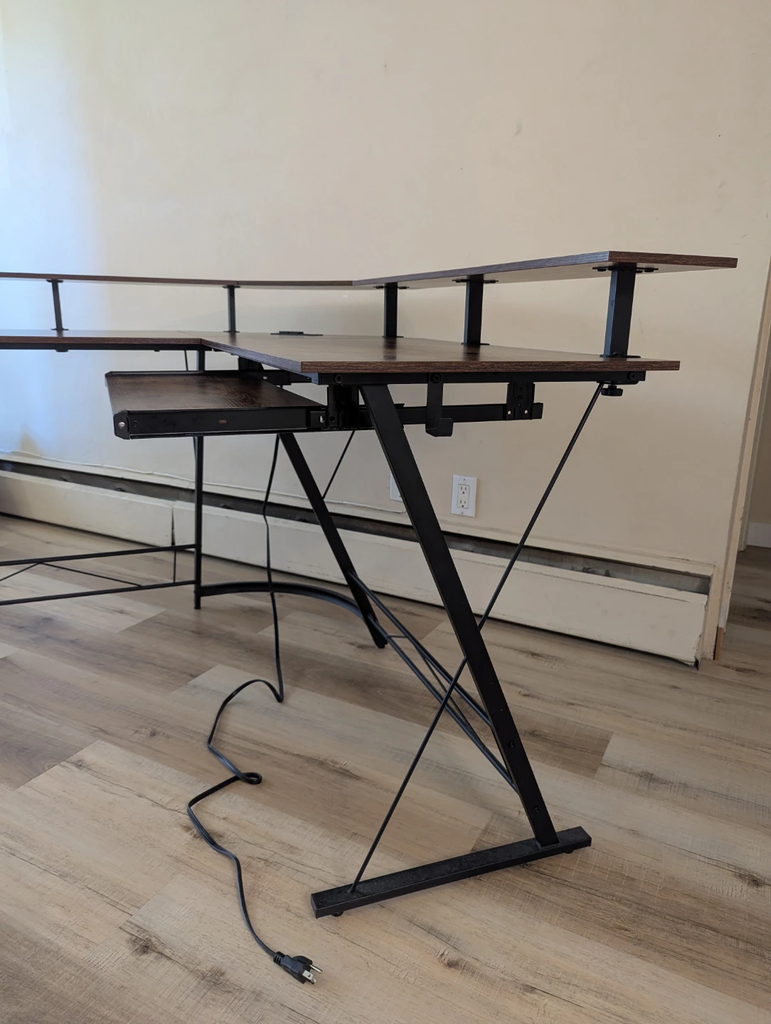 L-Shaped Corner Desk with Built-in Power Outlets and Shelves - photo 5