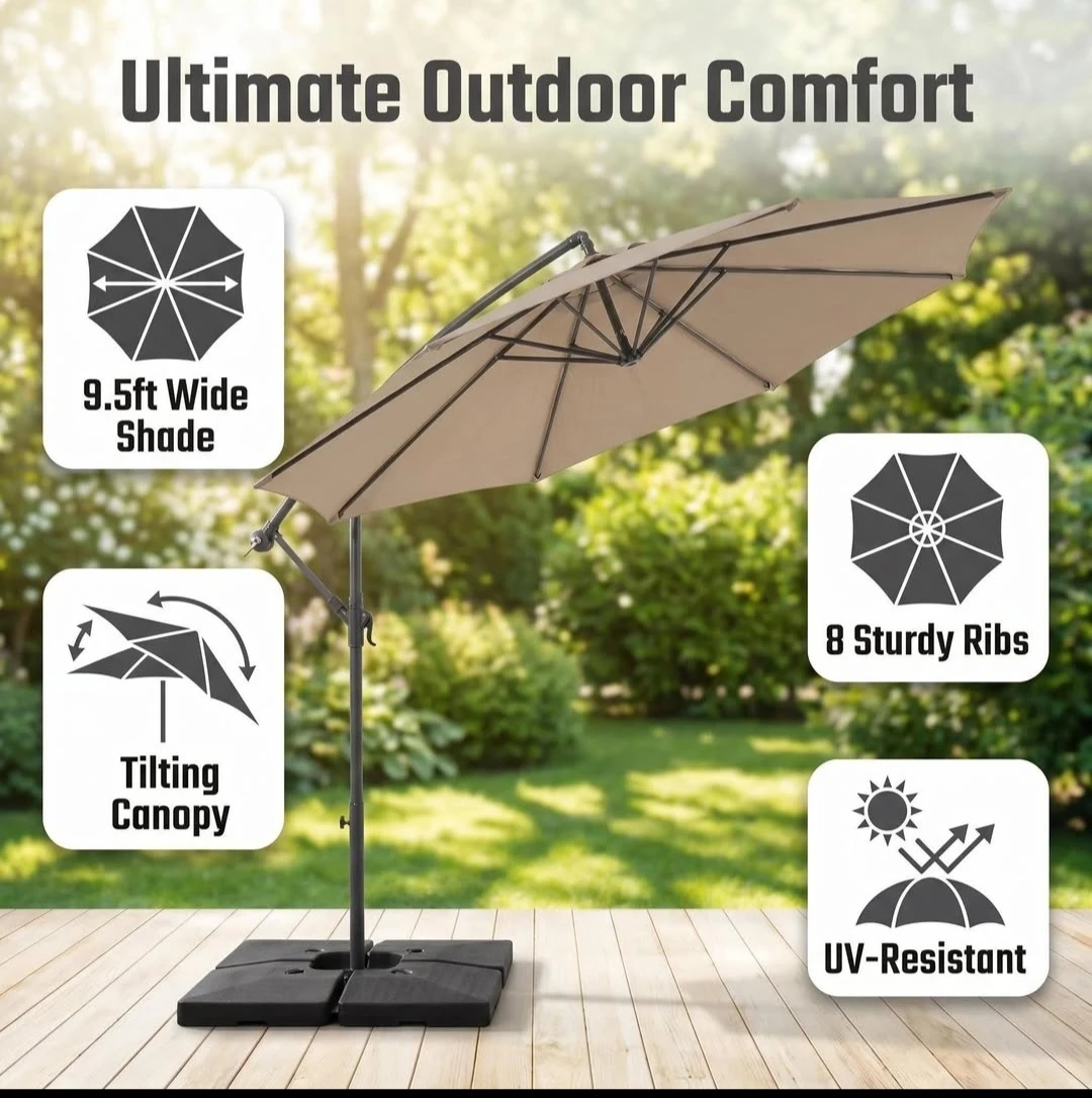 Cantilever Patio Umbrella - 9.5ft Wide Shade - photo 4