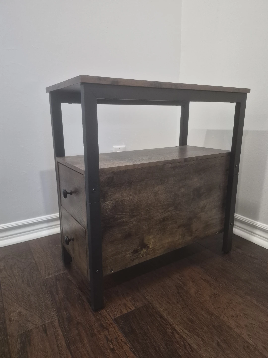 Set of 2  Rustic Wood Side Table with 2 Drawers - photo 3