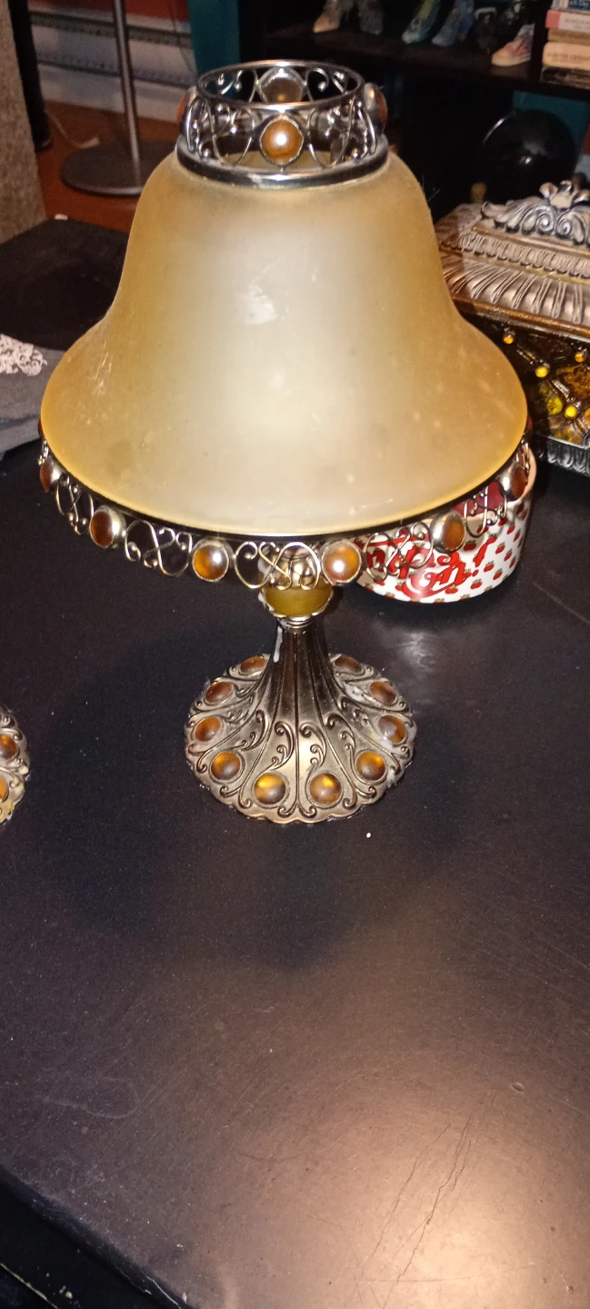 Set of 2 Amber Glass & Metal Accent Lamps - photo 3