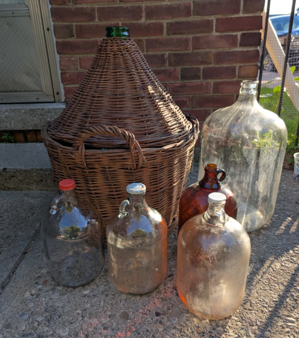 Large Wicker Demijohn & Bottles