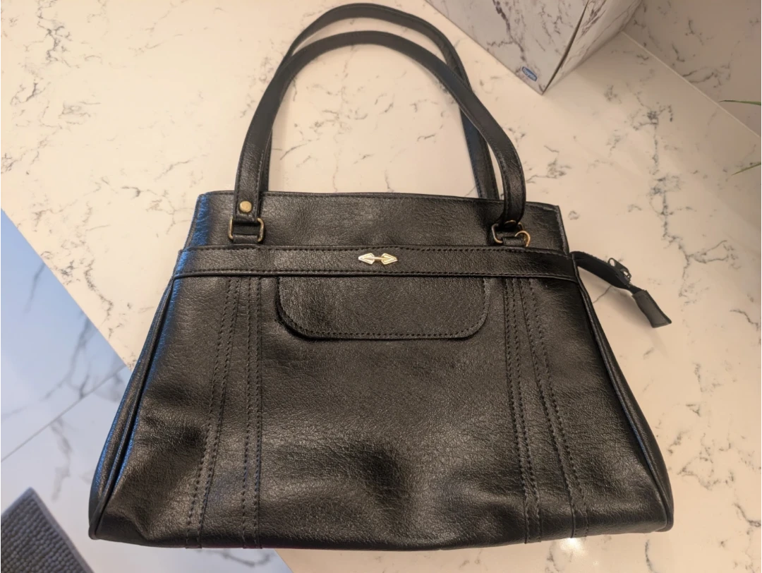 Black Faux Leather Shoulder Bag
