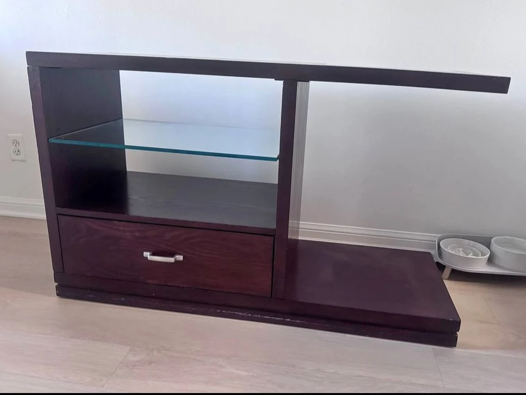 Dark Wood & Glass Side Table Tv Stand - photo 2