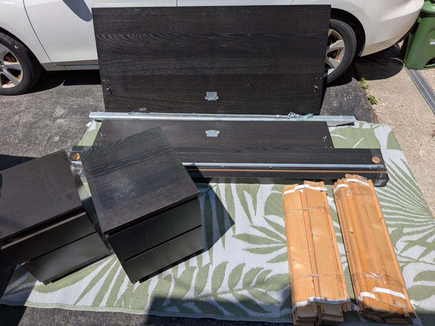 Ikea Lack Queen black bed frame with matching end tables
