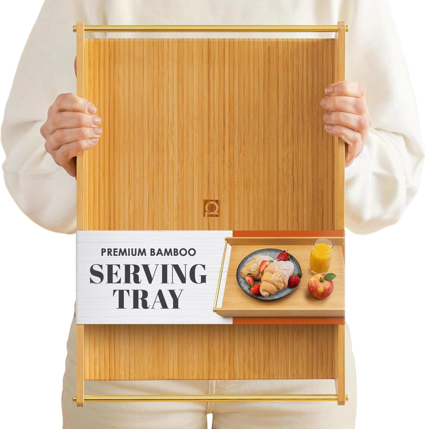 Premium Bamboo Serving Tray with Gold Handles