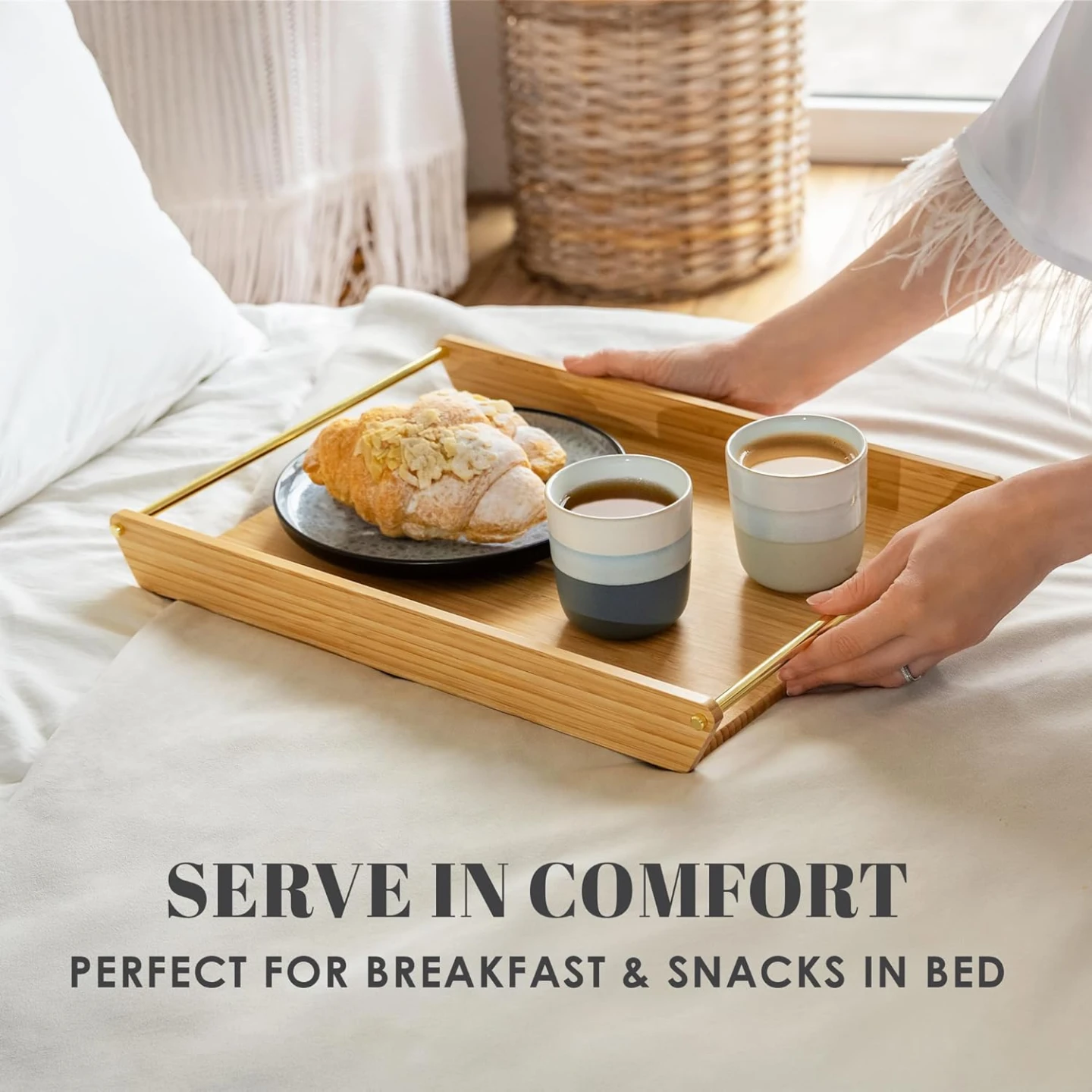 Premium Bamboo Serving Tray with Gold Handles - photo 3
