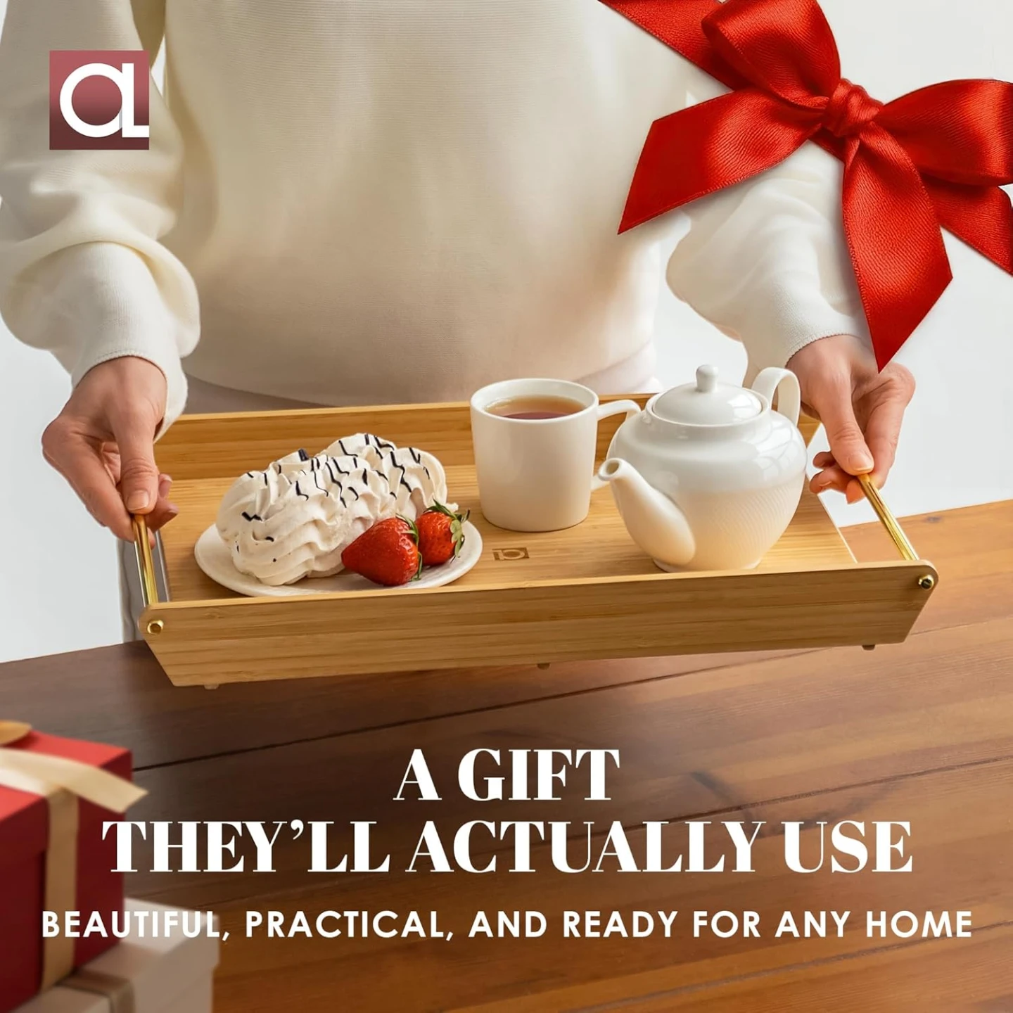 Premium Bamboo Serving Tray with Gold Handles - photo 4