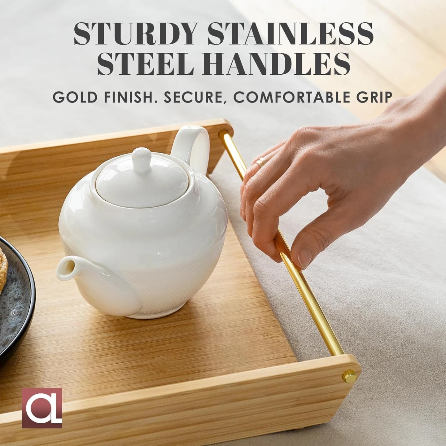 Premium Bamboo Serving Tray with Gold Handles - photo 5