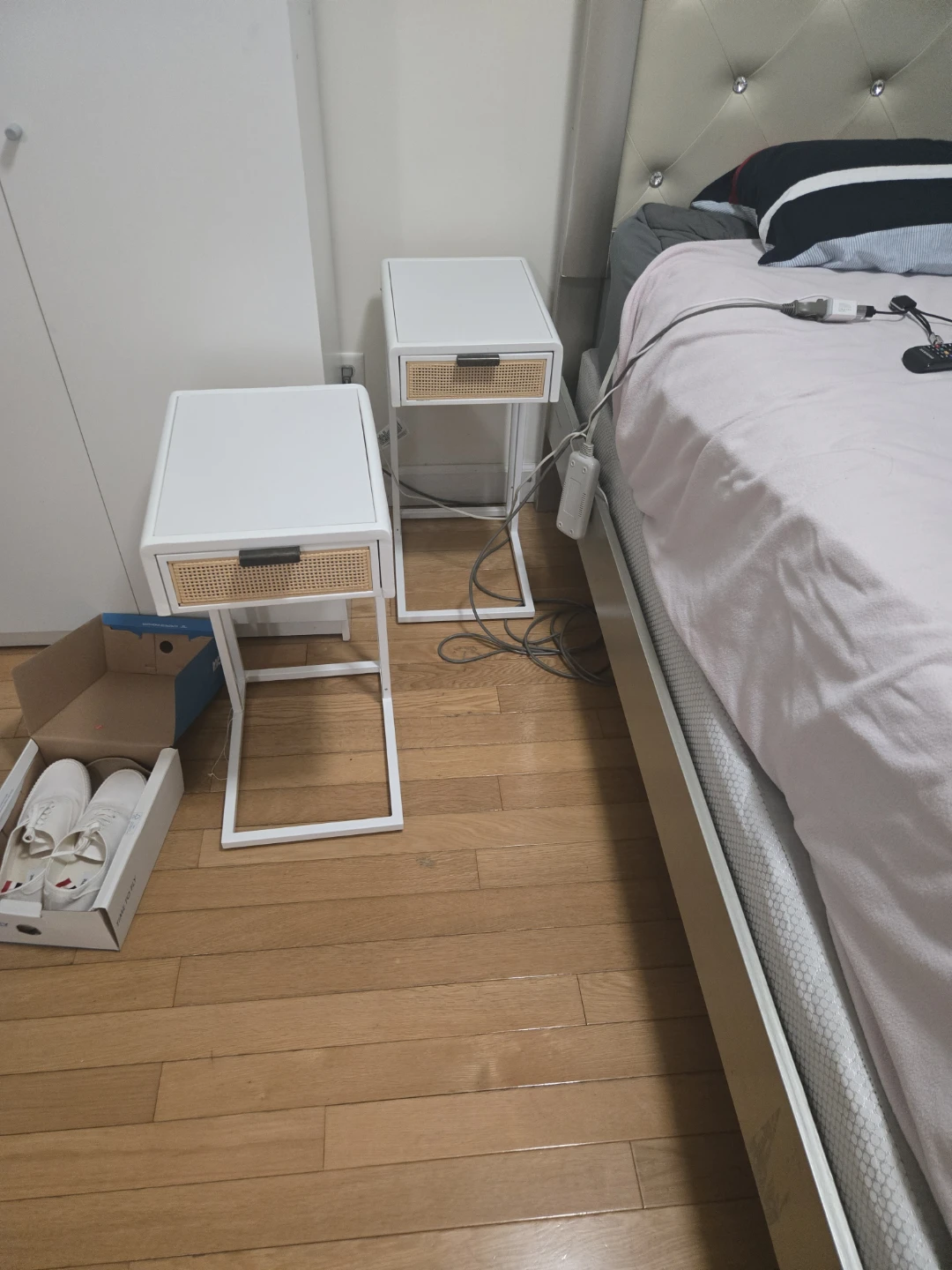 White Side Table with Cane Drawer