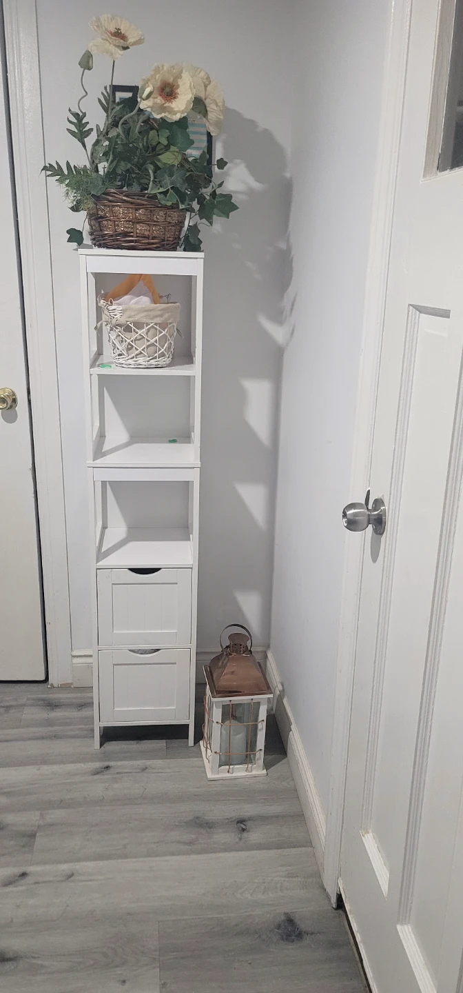 White narrow storage shelf with drawers - photo 2