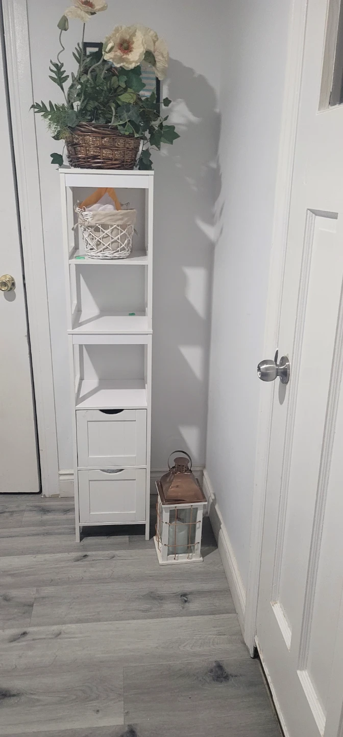 White narrow storage shelf with drawers - photo 3