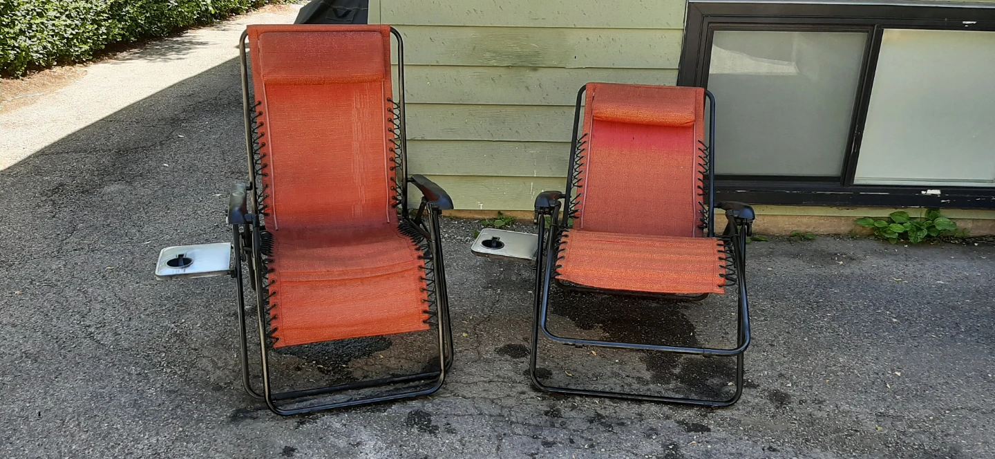 Pair Of Orange Zero Gravity Chairs With Cup Holders - photo 2