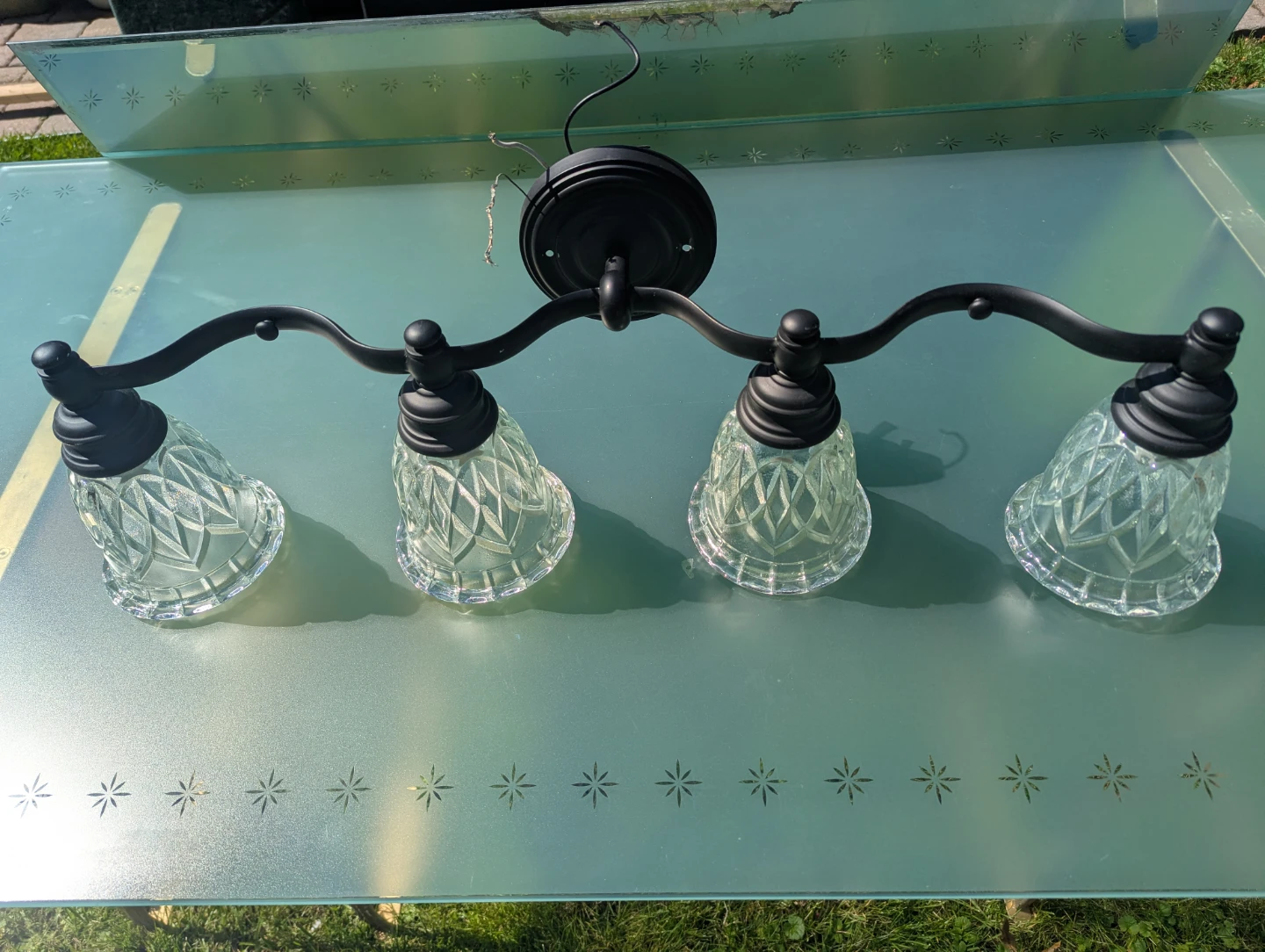 Black 4-Light Chandelier with Crystal Glass Shades