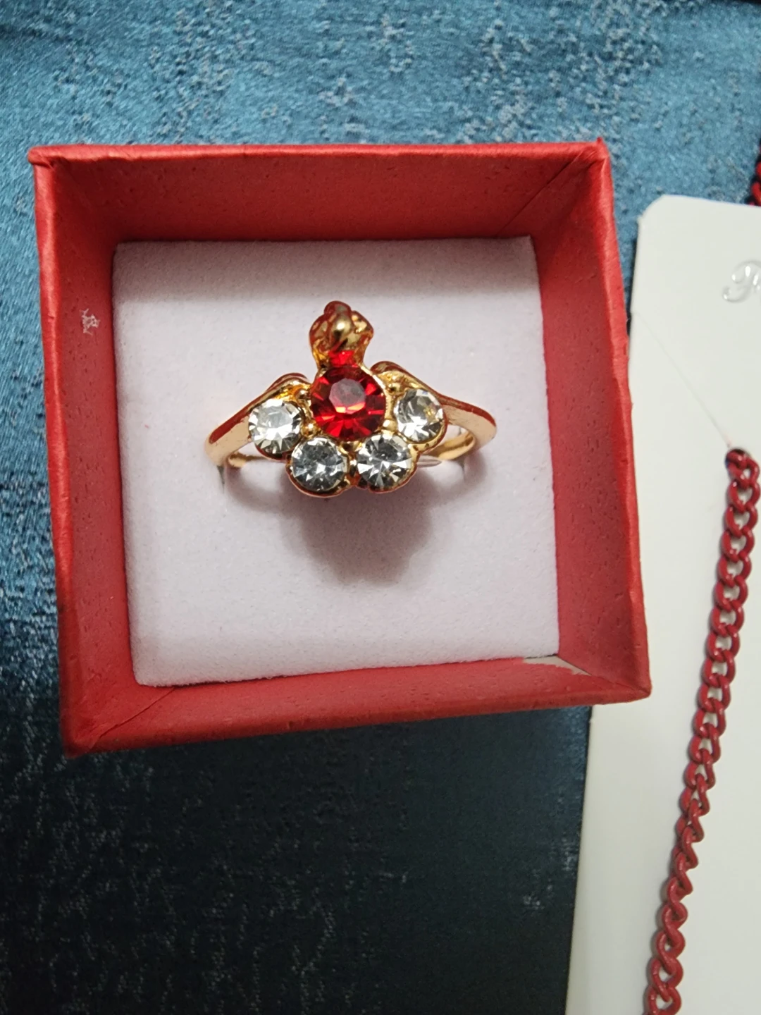 Gold-tone Necklace and Ring Set with Red Accents - photo 2