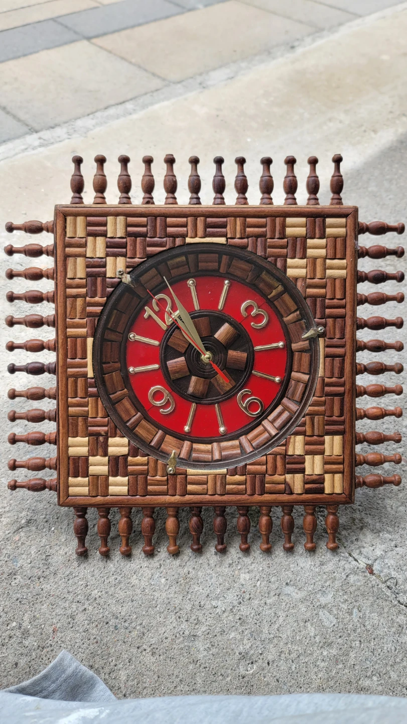 Vintage Wood Mosaic Wall Clock - photo 3