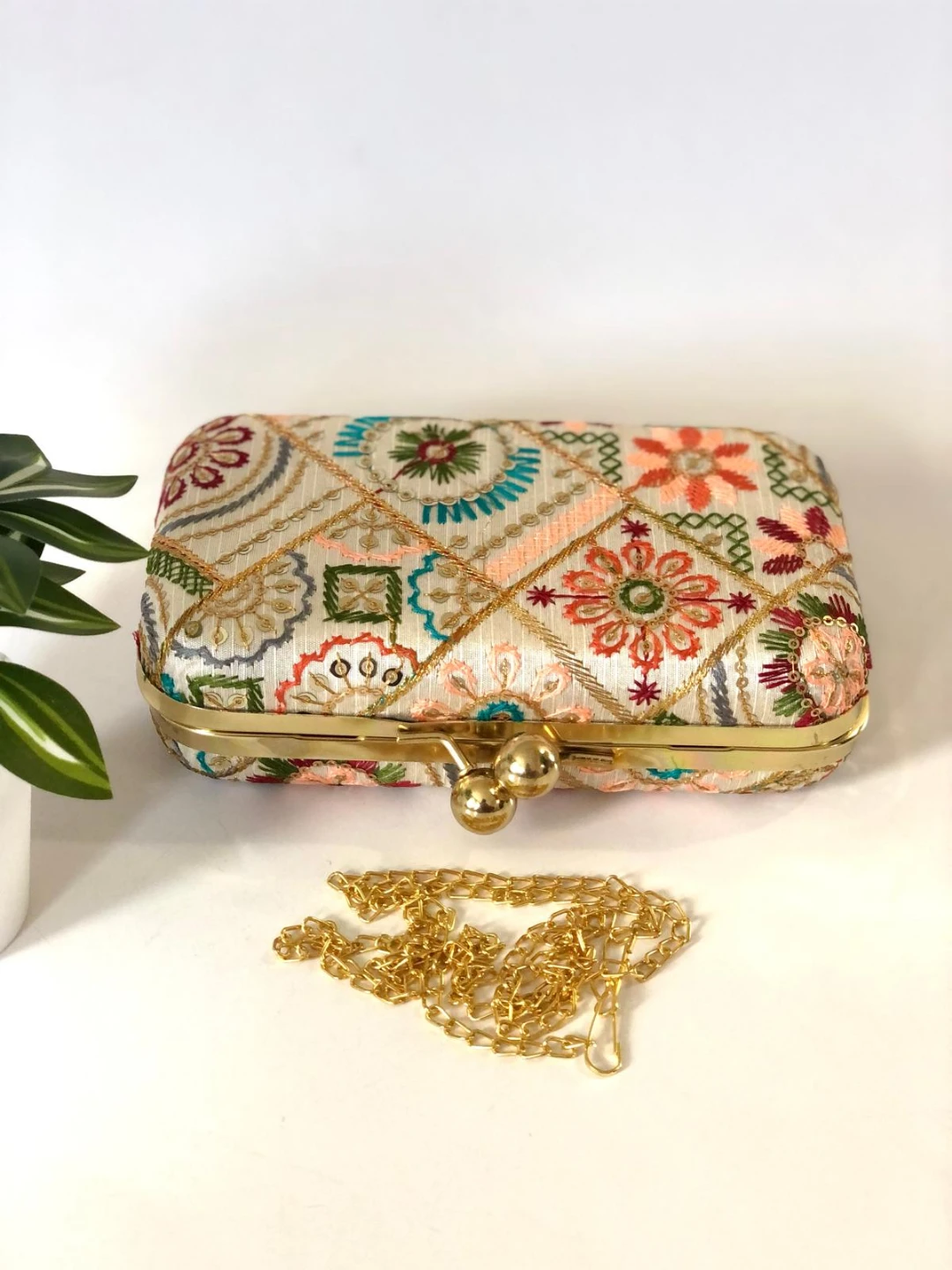 Embroidered Clutch Purse with Chain Strap - photo 2