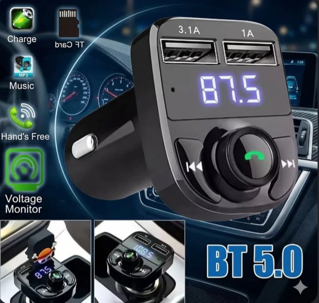 Car Bluetooth FM Transmitter with Dual USB Ports