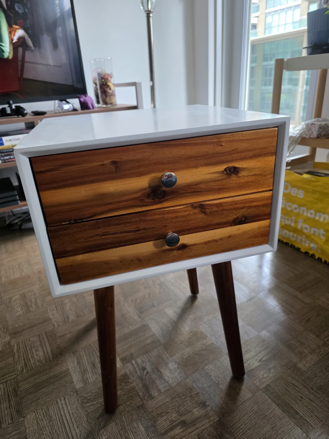 White and dark brown night stand