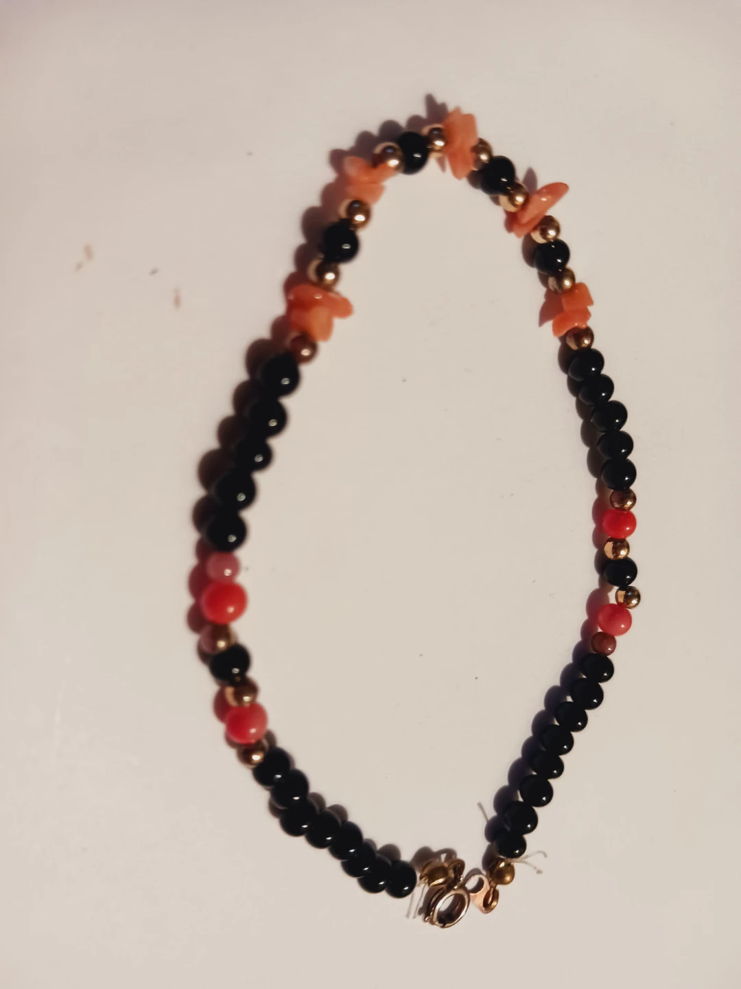 Vintage  Coral and Black Onyx Stone Beaded Bracelet - photo 2