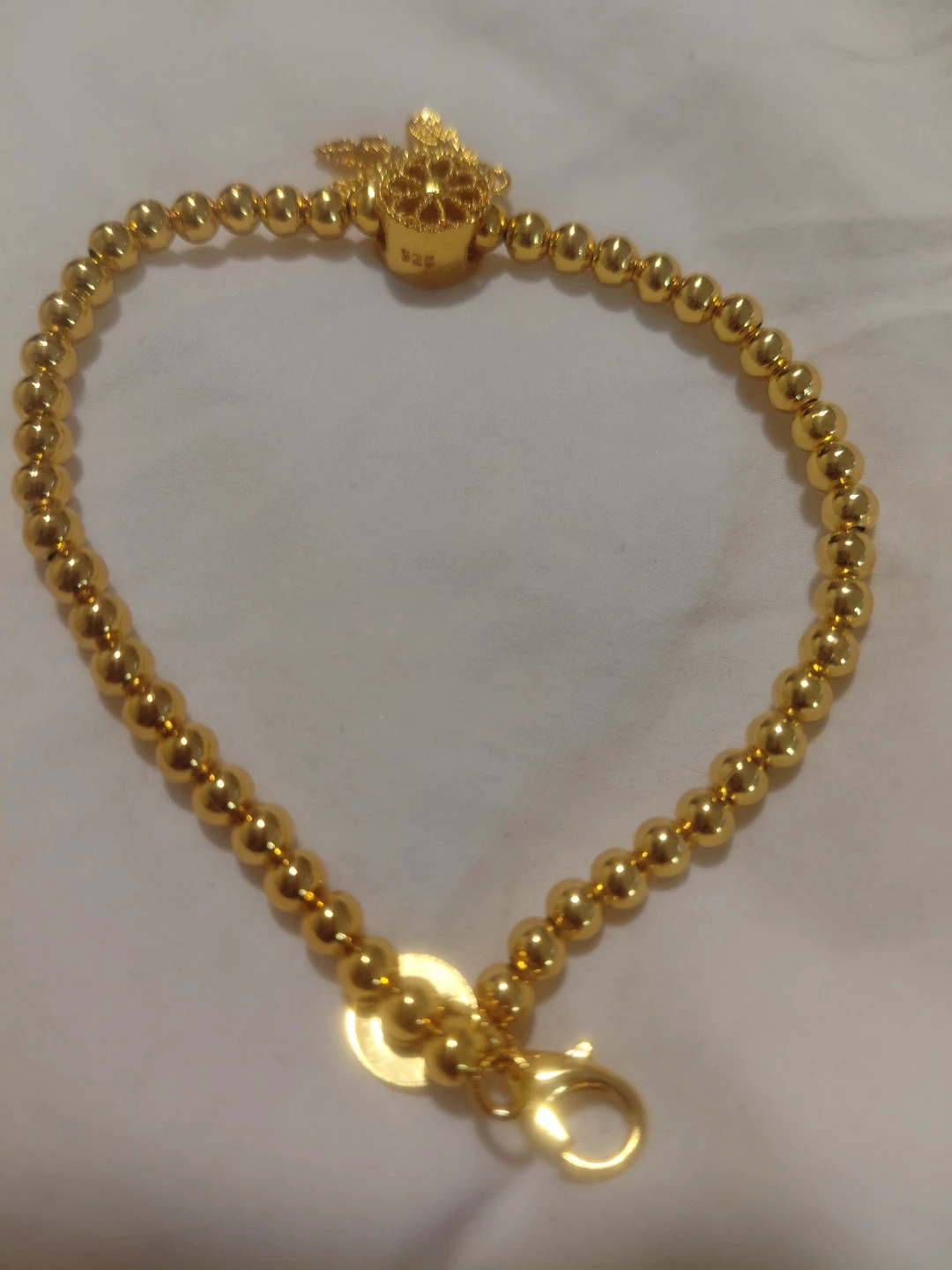 Gold Beaded Bracelet with Charm