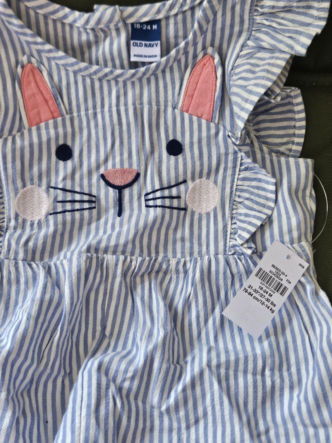 Old Navy Baby bunny Striped Romper with Bloomers  18-24 Months - photo 2