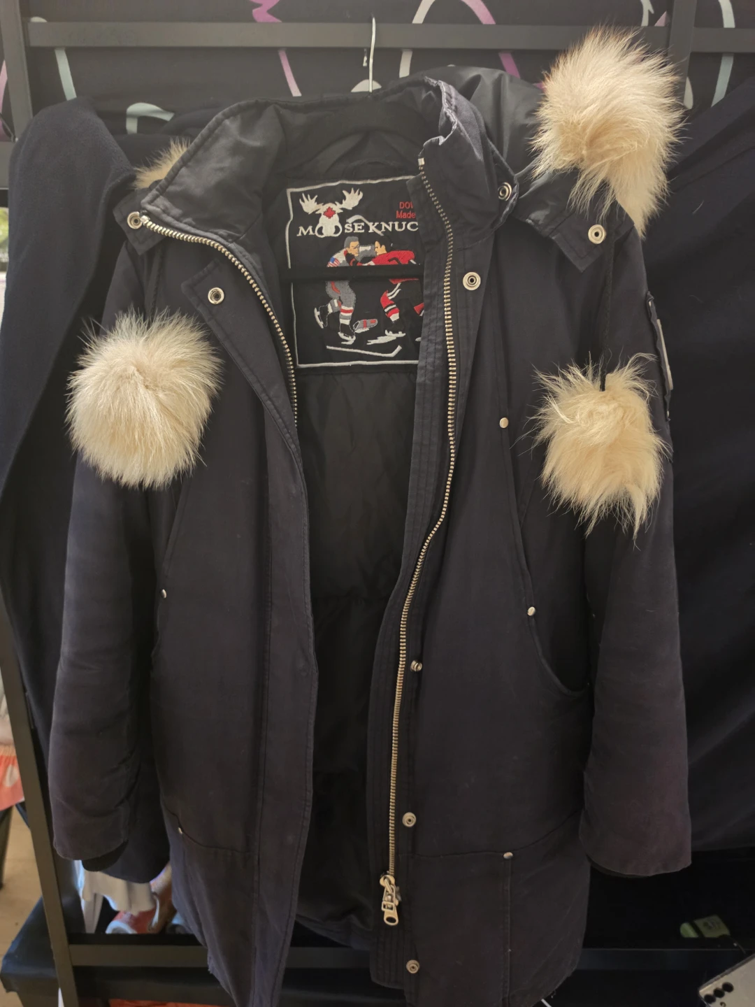 Moose Knuckles Navy Parka Jacket with Fur Trim - photo 2