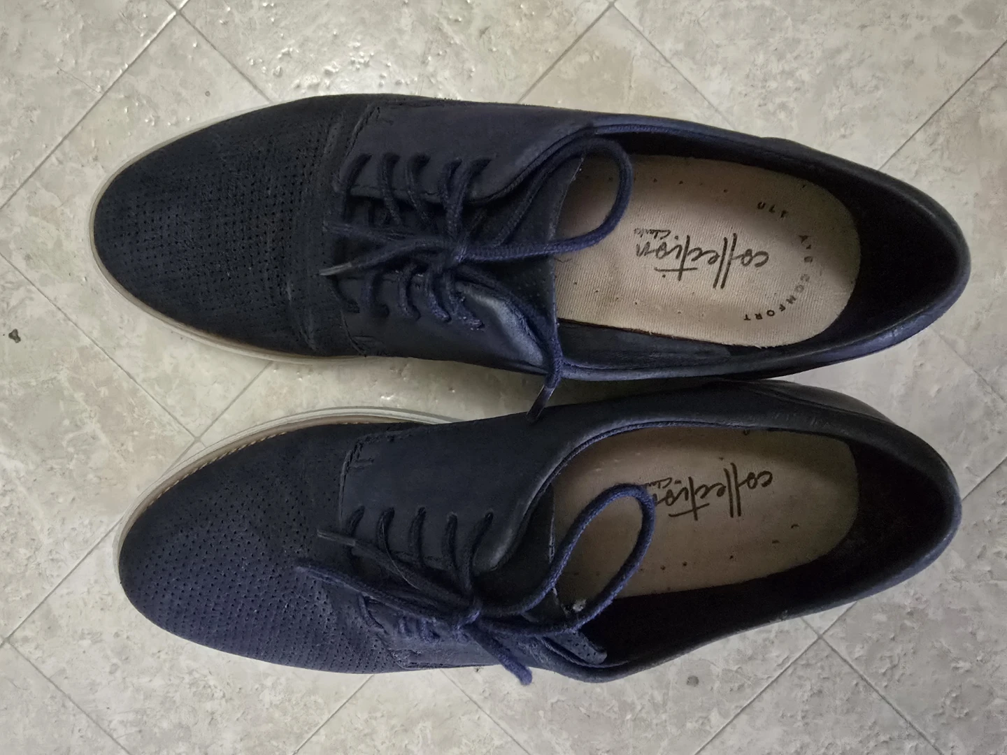 Clarks Collection Navy Suede Perforated Shoes