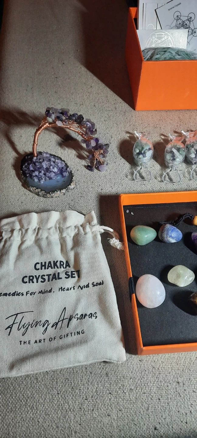 Chakra Crystal Set with Pendulum and Tree
