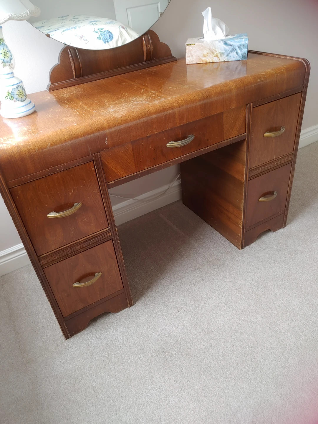 Vintage Wooden Vanity Desk with Mirror