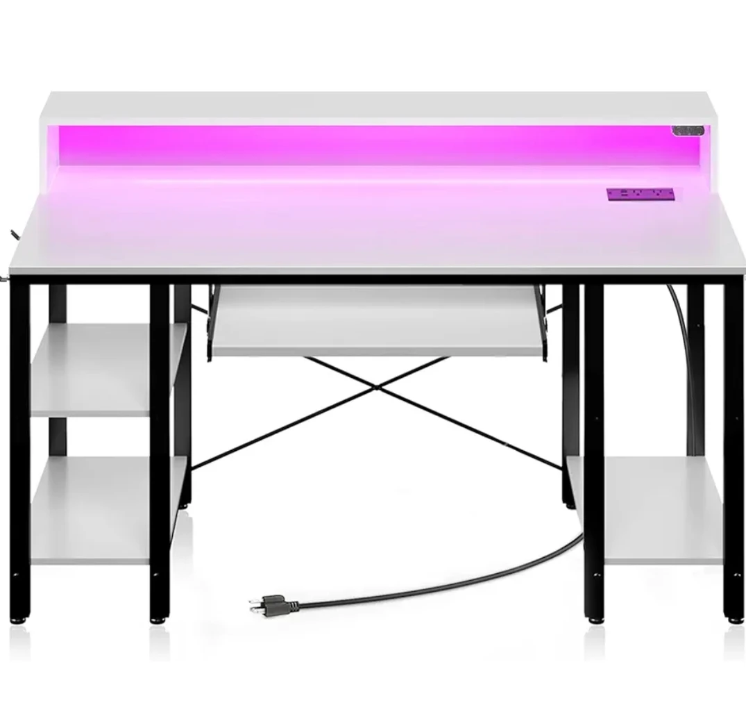 White Computer Desk with Shelves and Keyboard Tray