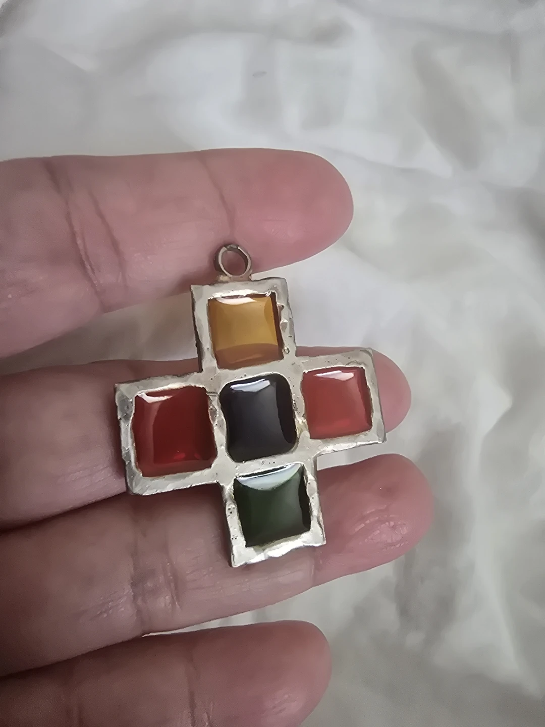 Vintage Stained Glass Style  Cross Pendant - photo 2