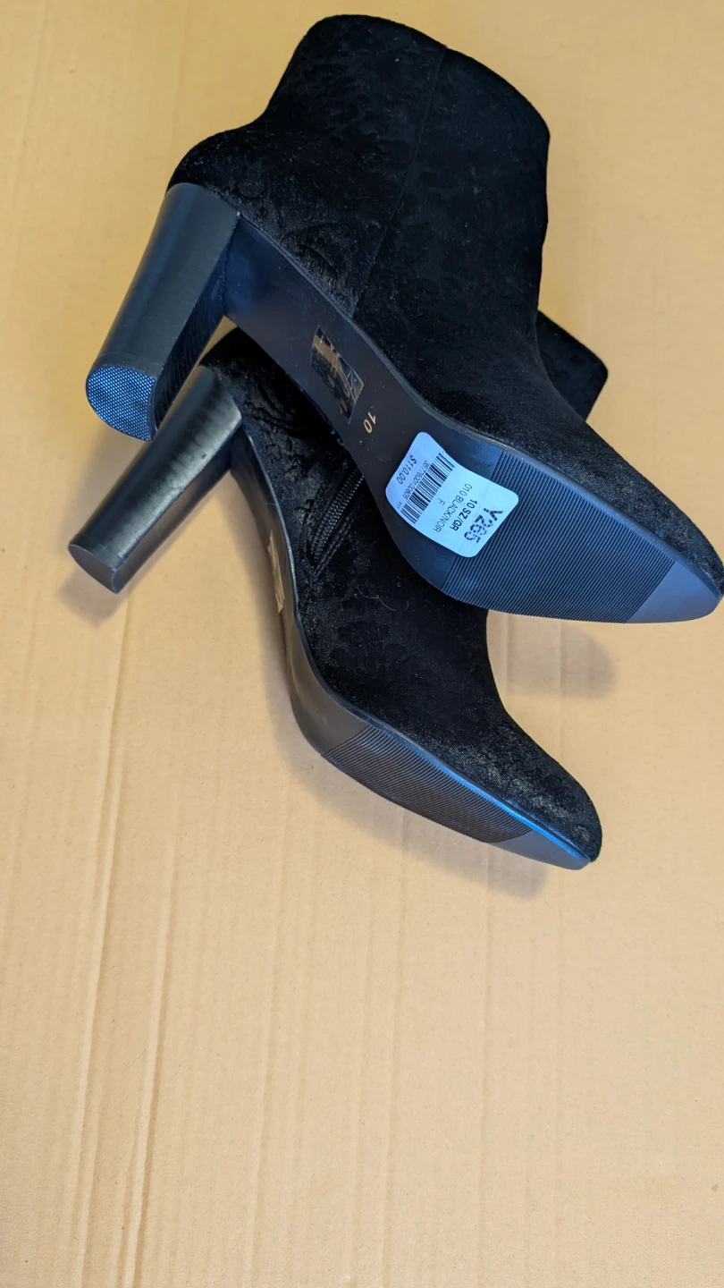 Black Velvet Jacquard Ankle Boots Size 10 - photo 2
