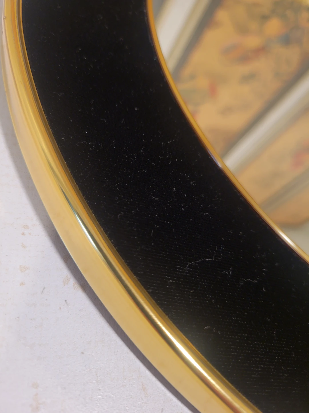 Mid Century Black Velvet Gold Round Mirror - photo 3