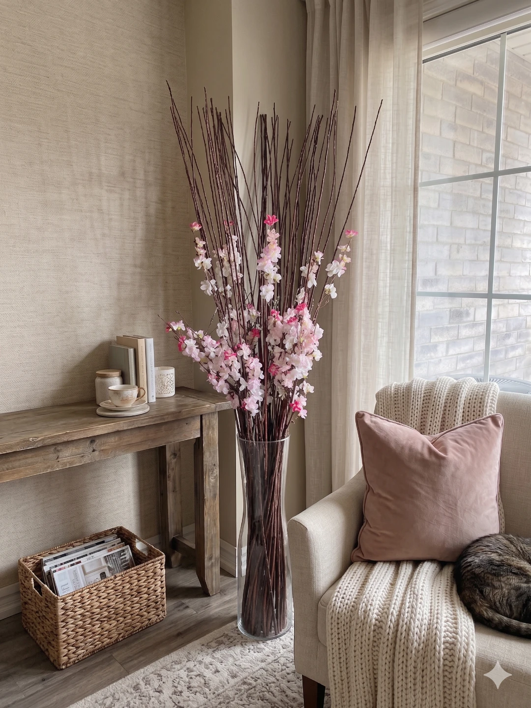 Tall Decorative Branches with Pink and White Flowers - photo 2