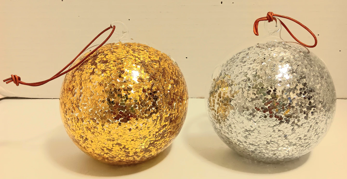 ⚪️🔴🟡Glass Glitter Ornament Set🟡🔴⚪️