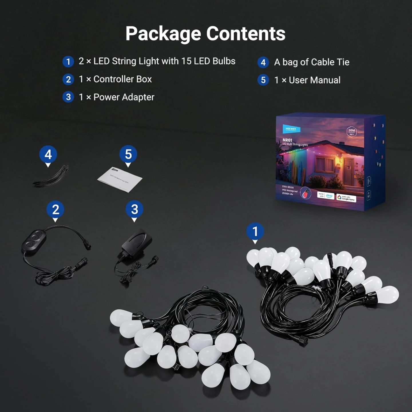 NEEWER 96ft RGBW Smart LED String Lights - photo 4
