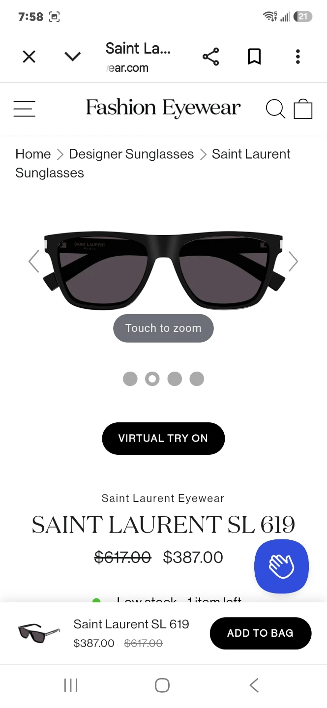 Sunglass Saint Laurent SL 619 001  mens new- Authentic