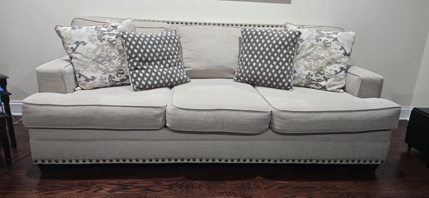 Light Beige Tufted Sofa with Throw Pillows - photo 2