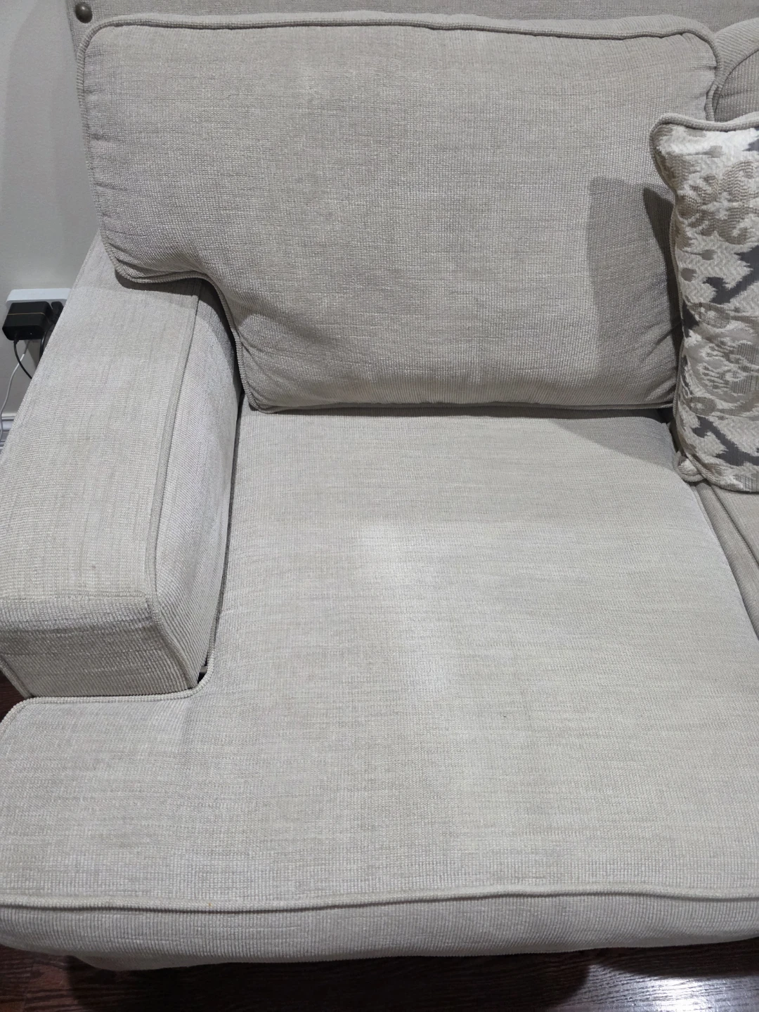 Light Beige Tufted Sofa with Throw Pillows - photo 3
