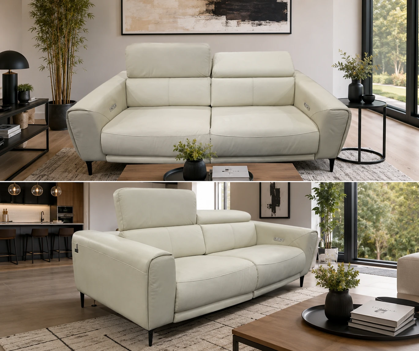 Cream Leather Power Recliner Sofa