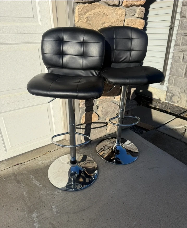 Black Faux Leather Bar Stools - Set of 2