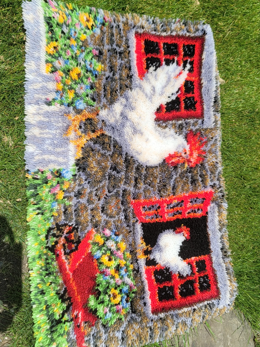 Vintage Latch Hook Rug - Chicken Design