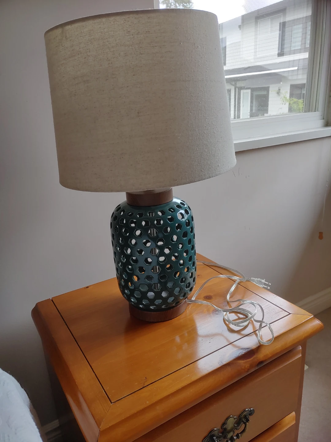 Teal Ceramic Table Lamp with Cutout Design