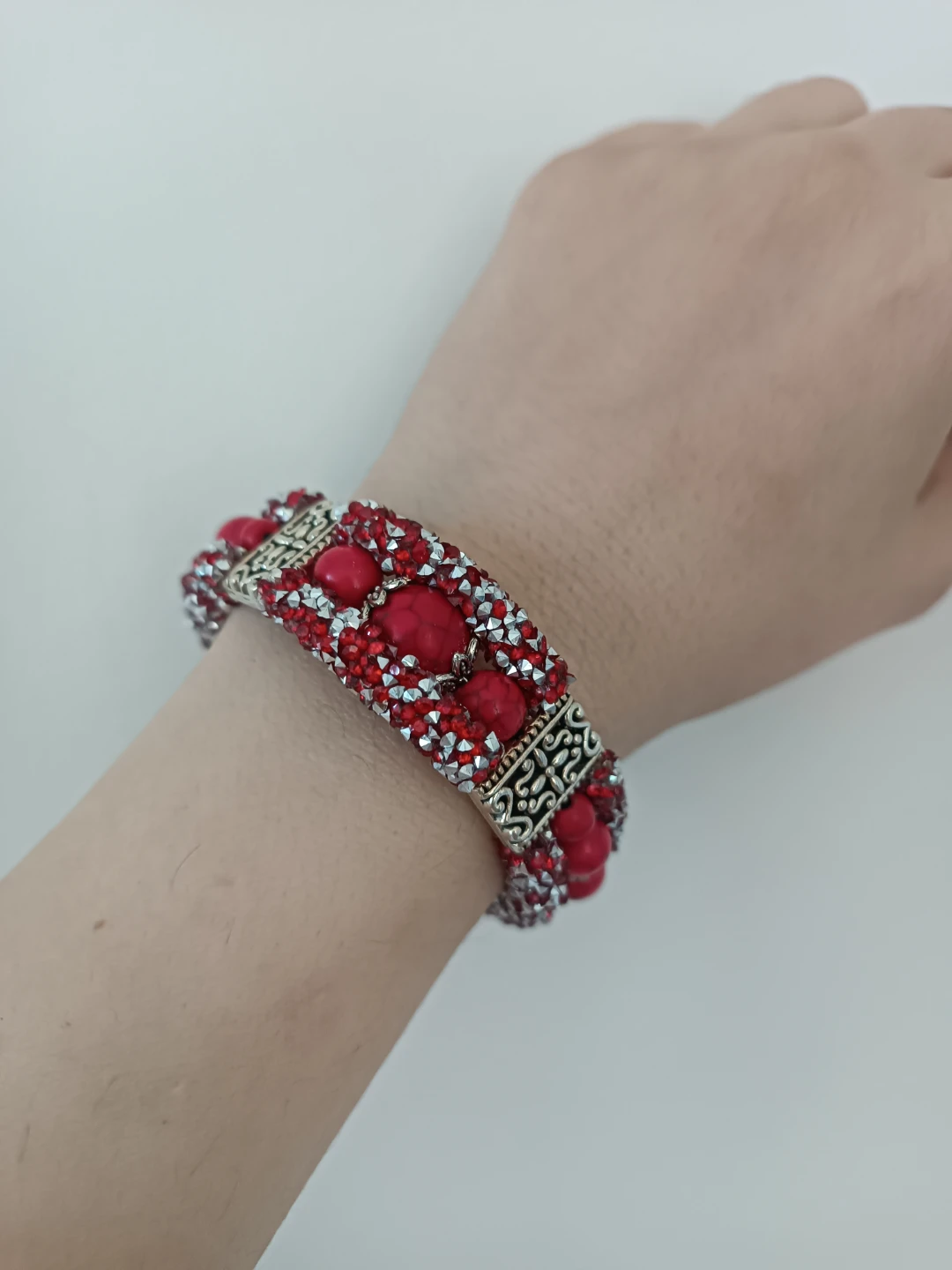 Red Beaded Bracelet with Feather Charm - photo 3