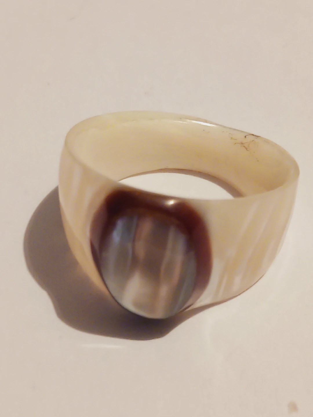 Beautiful Unique Carved  Horn and Shell Ring. 9.